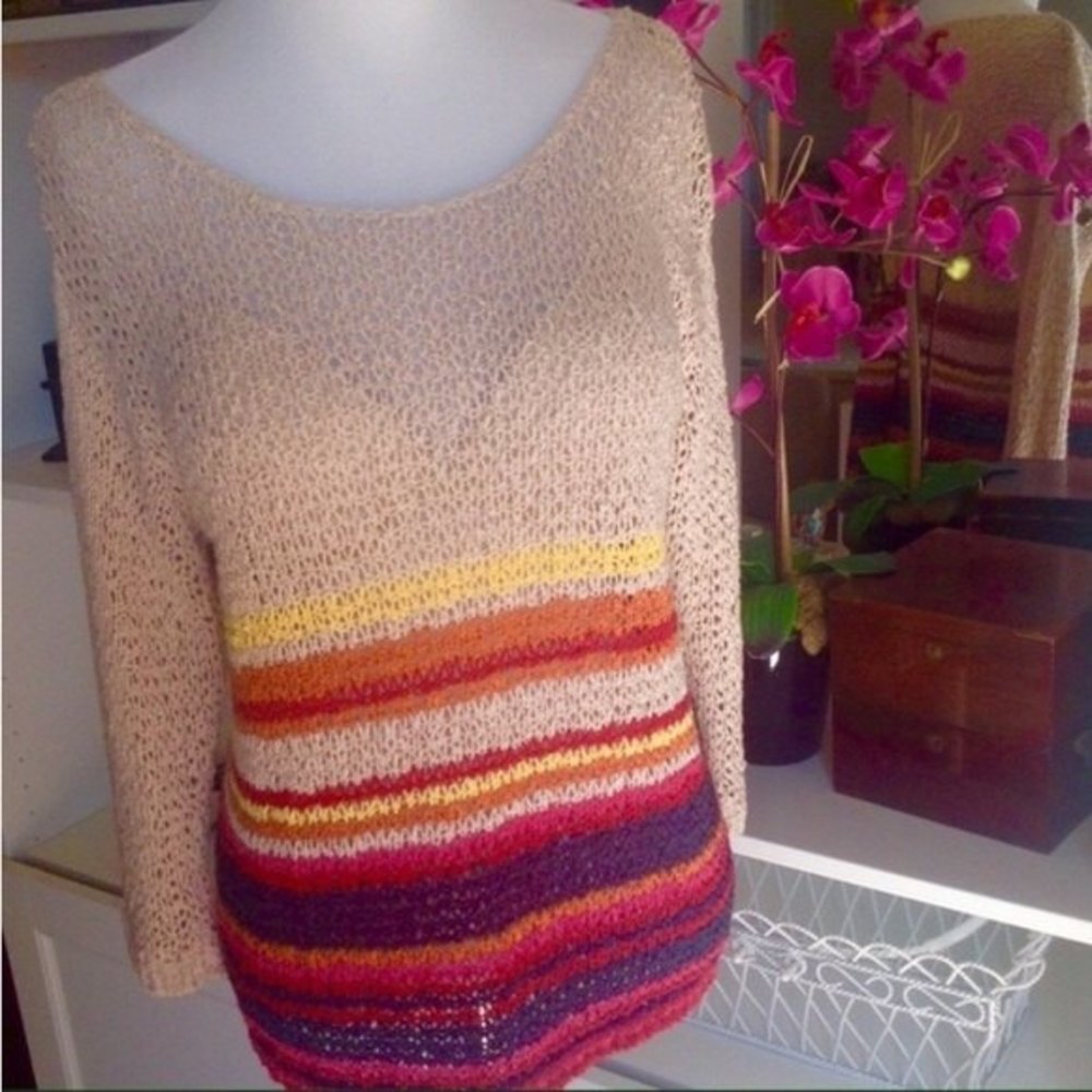 Rachel Roy Multicolor Striped Open Knit Sweater